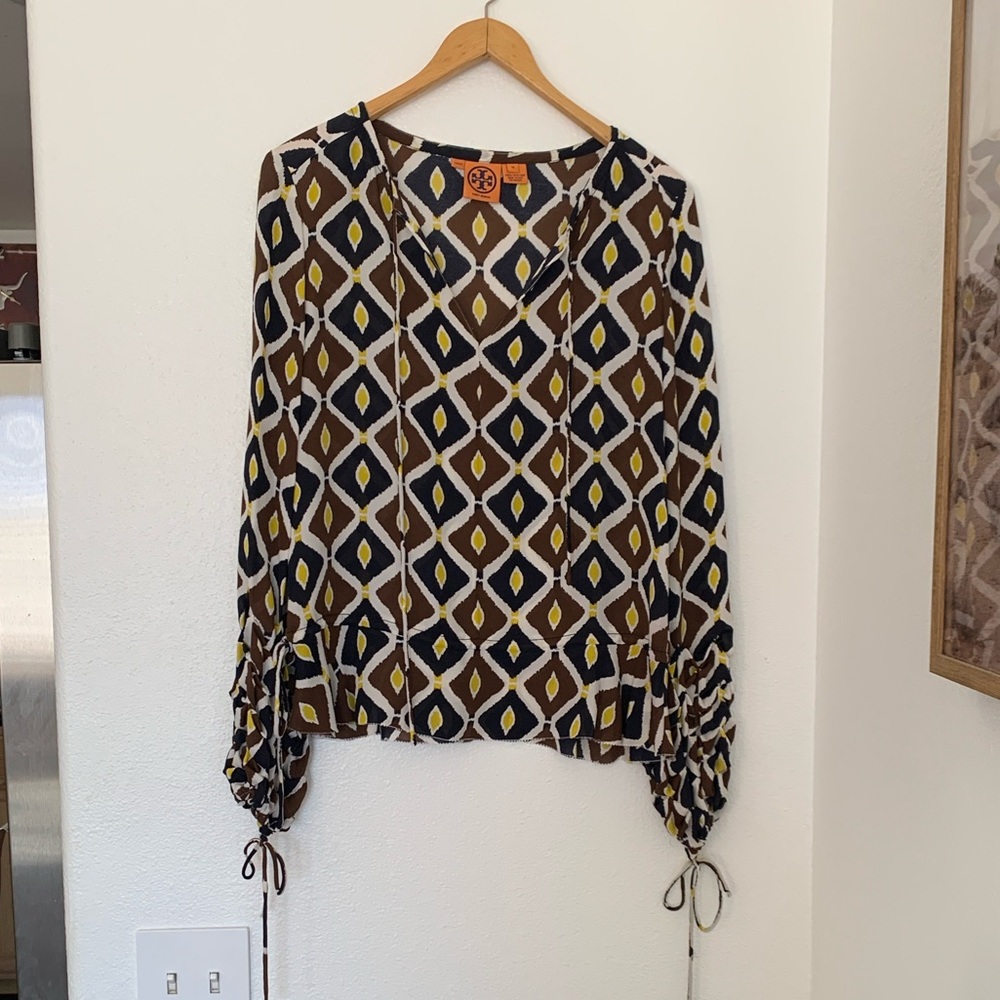 Tory Burch Geometric Silk Blouse SZ 10